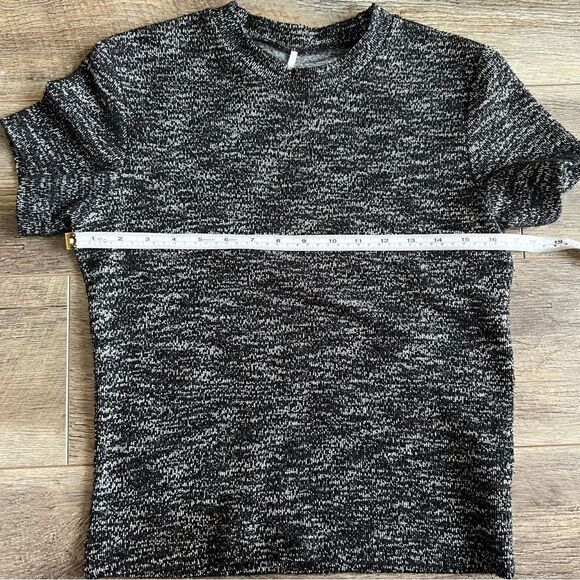 Free People Stretch Knit Textured Top Black Grey Hannah Tweed Short Sleeve Shirt - Picture 9 of 9